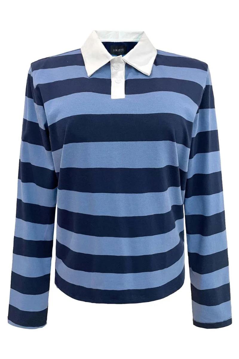 Polo Ls Shirt | Navy Blue Stripes | fra Liberté