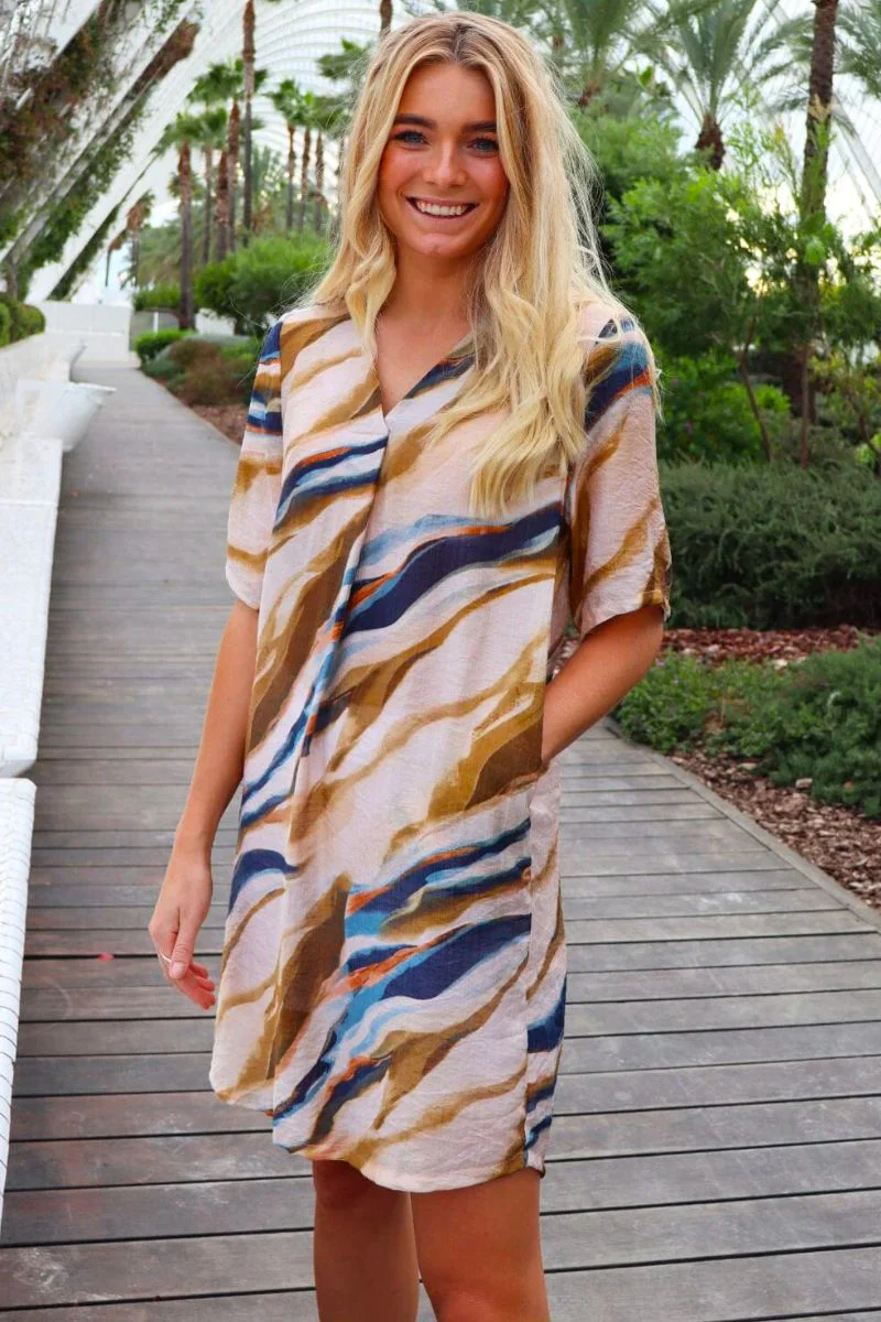 Puk Ss Tunic | Navy Brown Tie Dye | Bluse fra Liberté - Image 2
