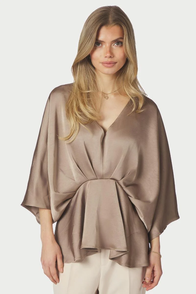 Rivina Heavy Sateen Blouse | Dark Taupe | Bluse fra Neo Noir - Image 4