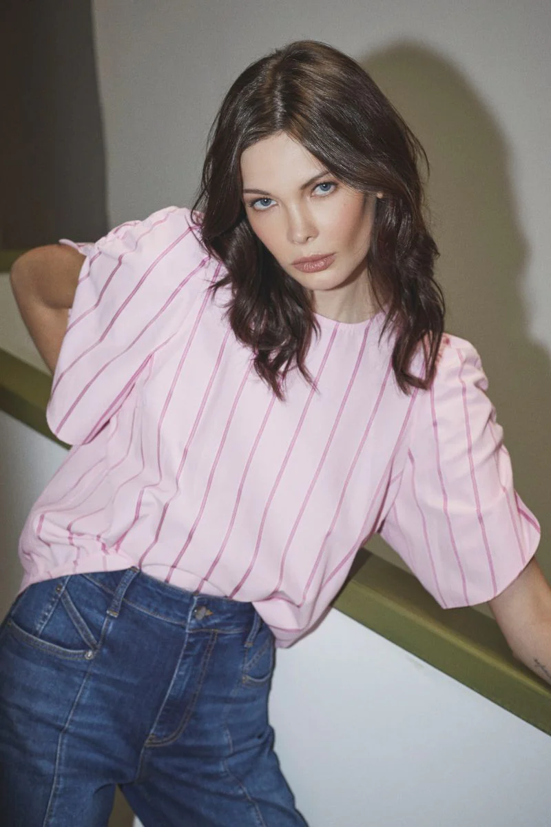 Rosalina Stripe SS Blouse 35876 | Pale pink | Top fra Co'couture - Image 3