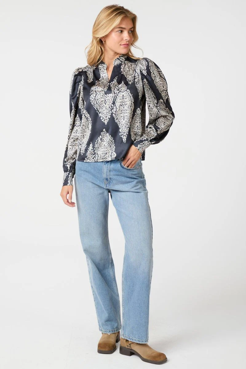 Rosslyn Paisley Drop Blouse | Navy | Bluse fra Neo Noir - Image 4