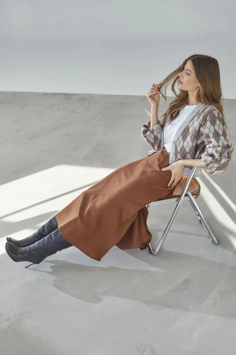 Row Check Cardigan 32212 | Walnut | Strik fra Co'couture - Image 3