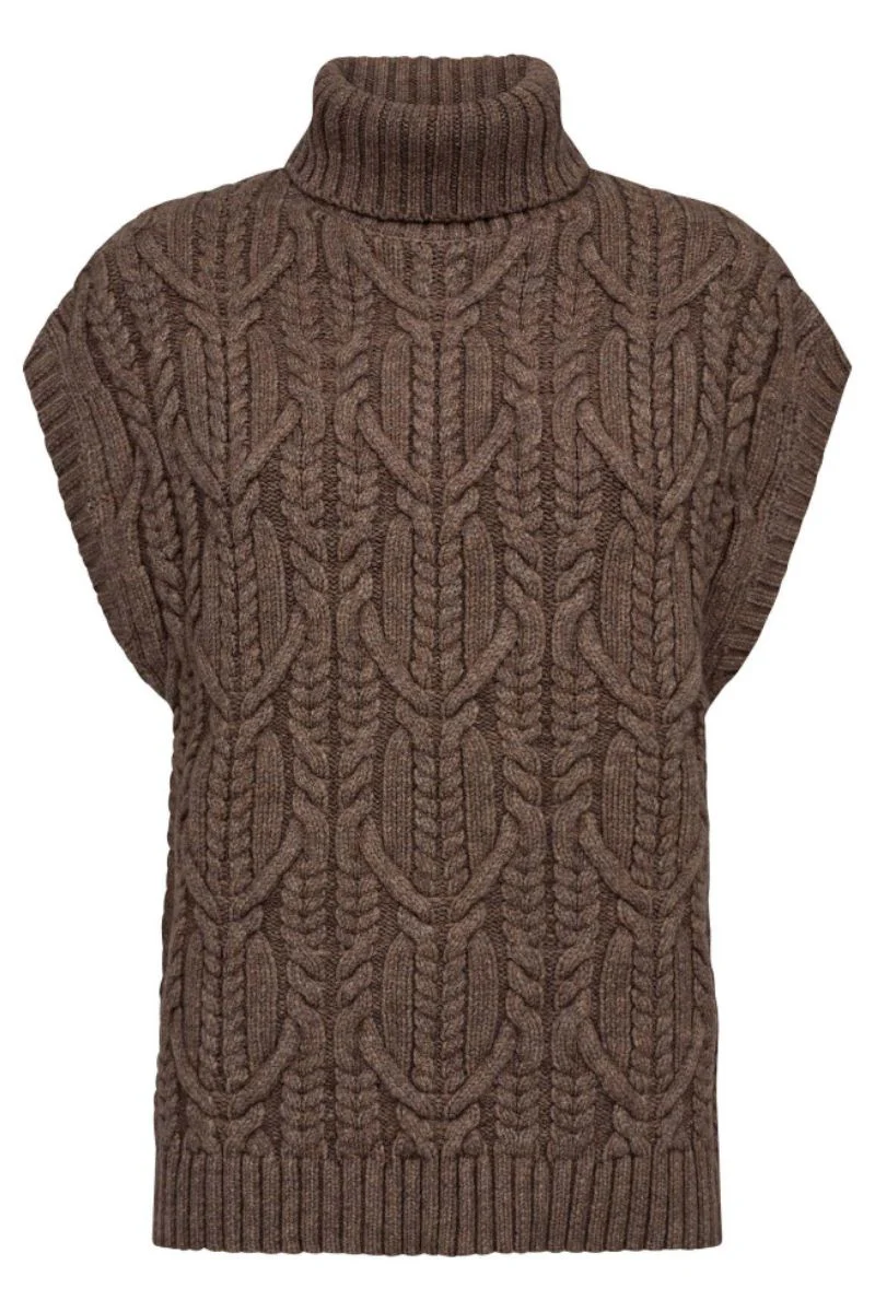 Row Oversize Cable Knit Vest 32222 | Walnut | Strik fra Co'couture - Image 2