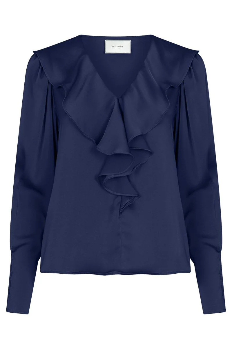 Sandie Sateen Blouse | Navy | Bluse fra Neo Noir - Image 2