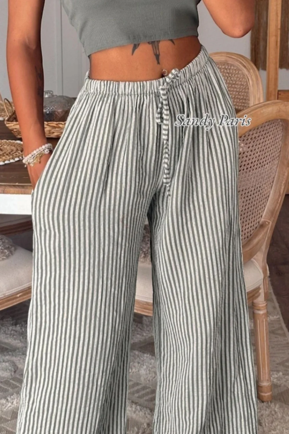 Sandy Stripe Pants | Kaki | Bukser fra Avery - Image 4