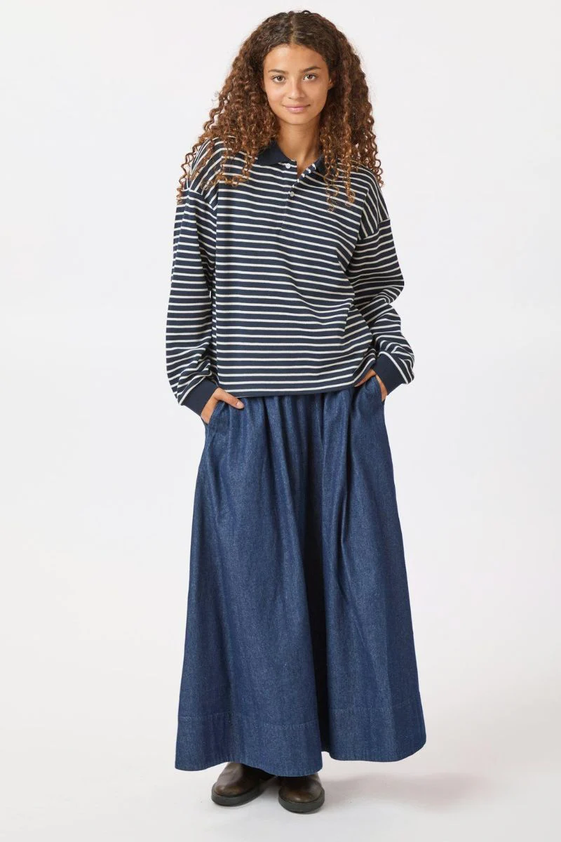 Sara Stripe Polo Blouse | Navy | Bluse fra Neo Noir - Image 8