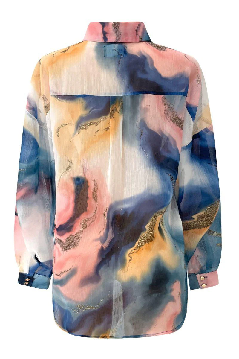 Sarafina Ls Shirt | Blue Peach Gold Marble | Skjorte fra Liberté - Image 4