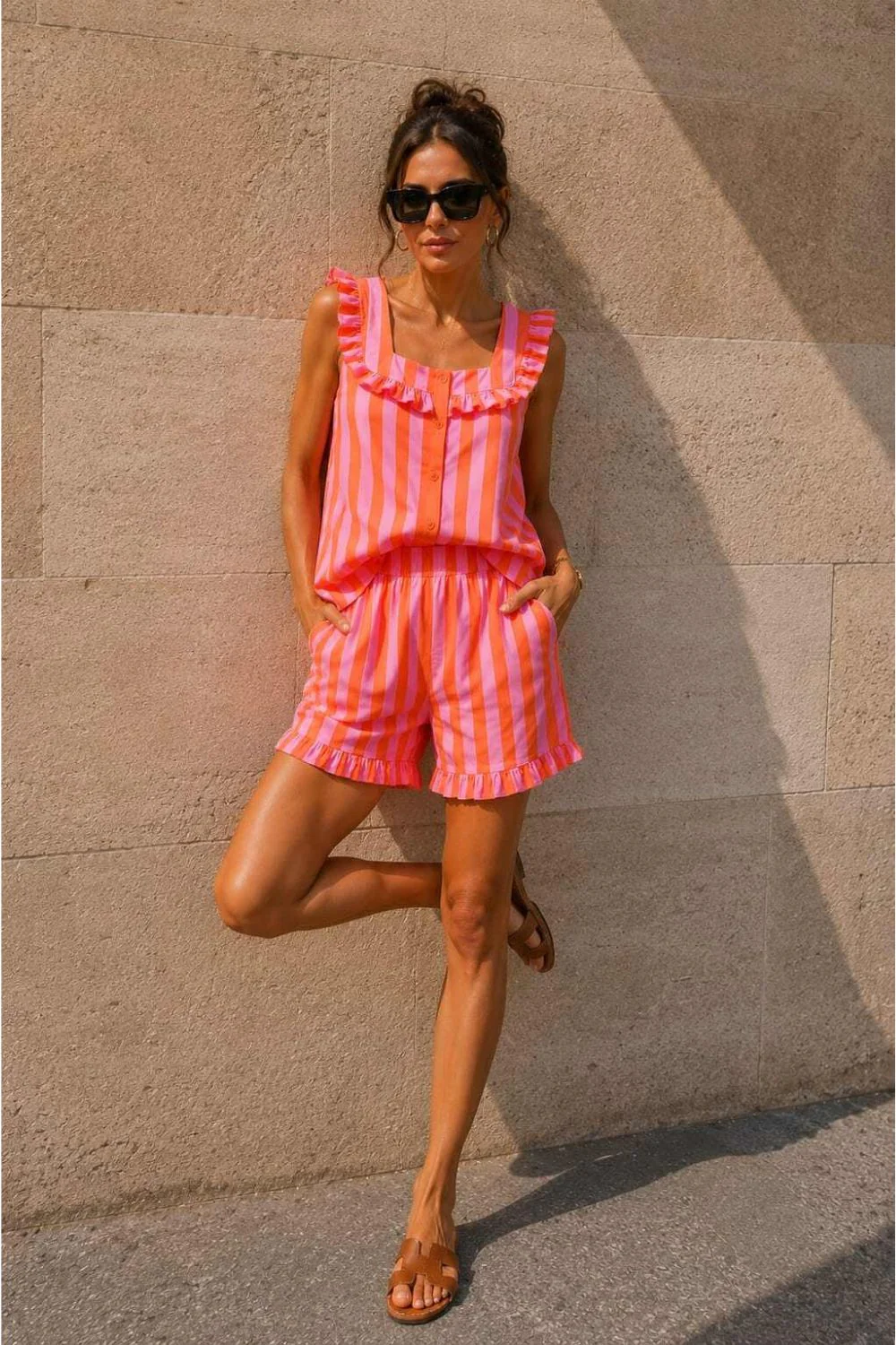 Siri Flouncy Striped Set | Orange - Image 3