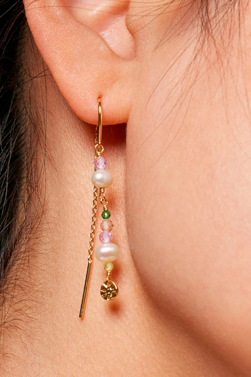Sofia Earring | Light pink, Kaki green, Peach and Pearl | Øreringe fra Enamel - Image 2