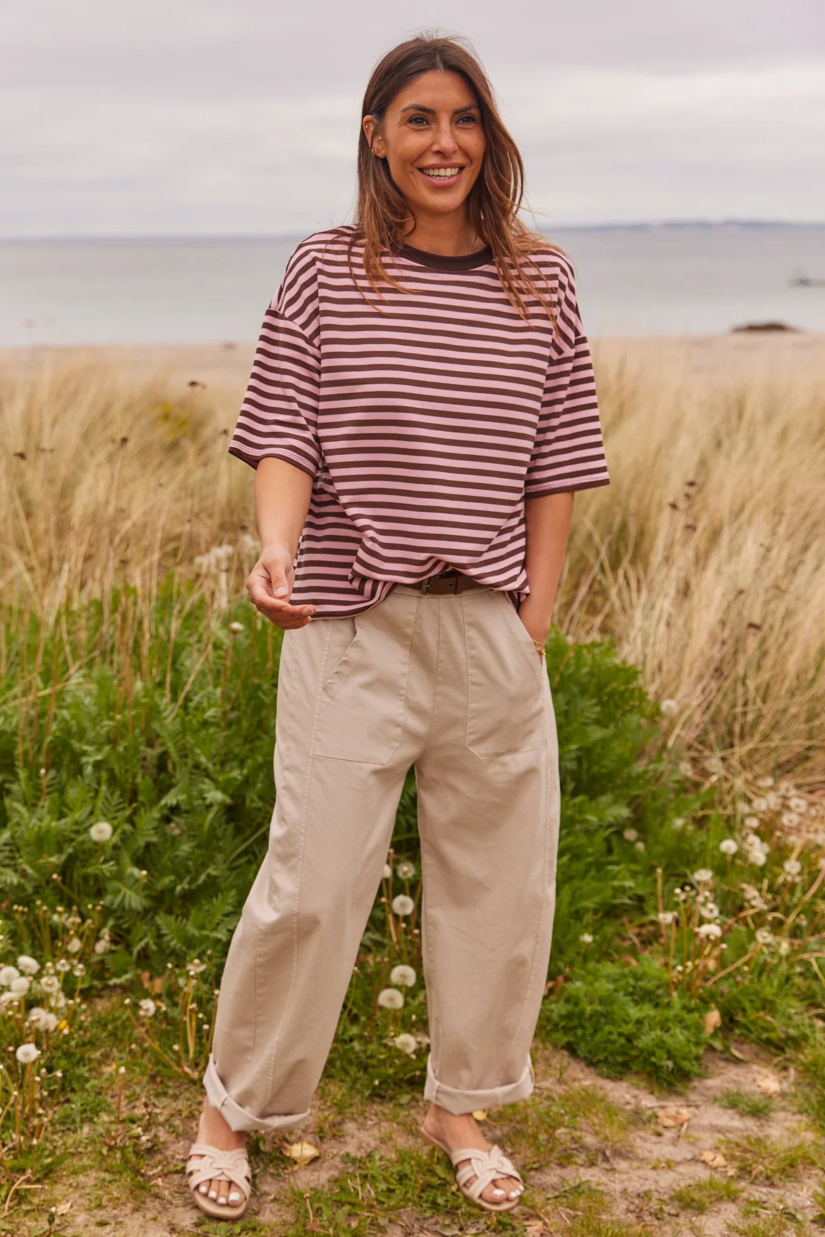 Soft Striped Tee | Dark Brown - Image 2