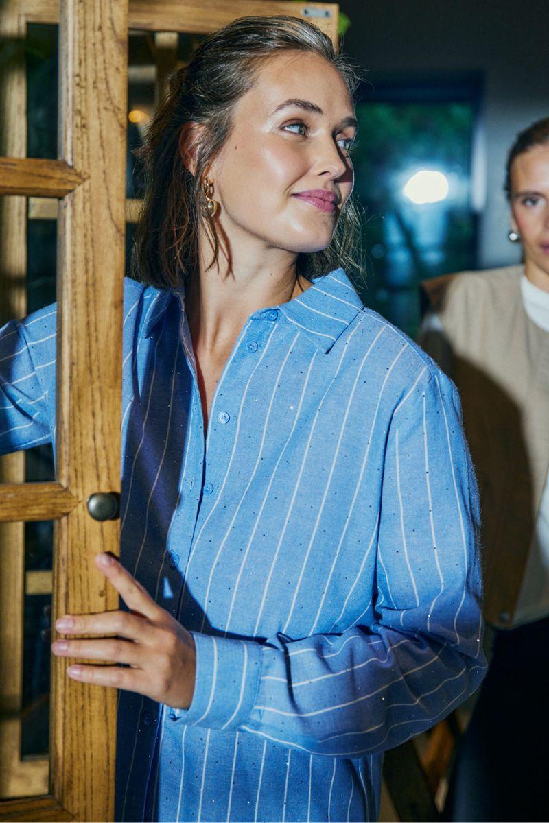 Solly Shirt 207427 | Vista Blue W. Star Off-White | Skjorte fra Freequent - Image 9