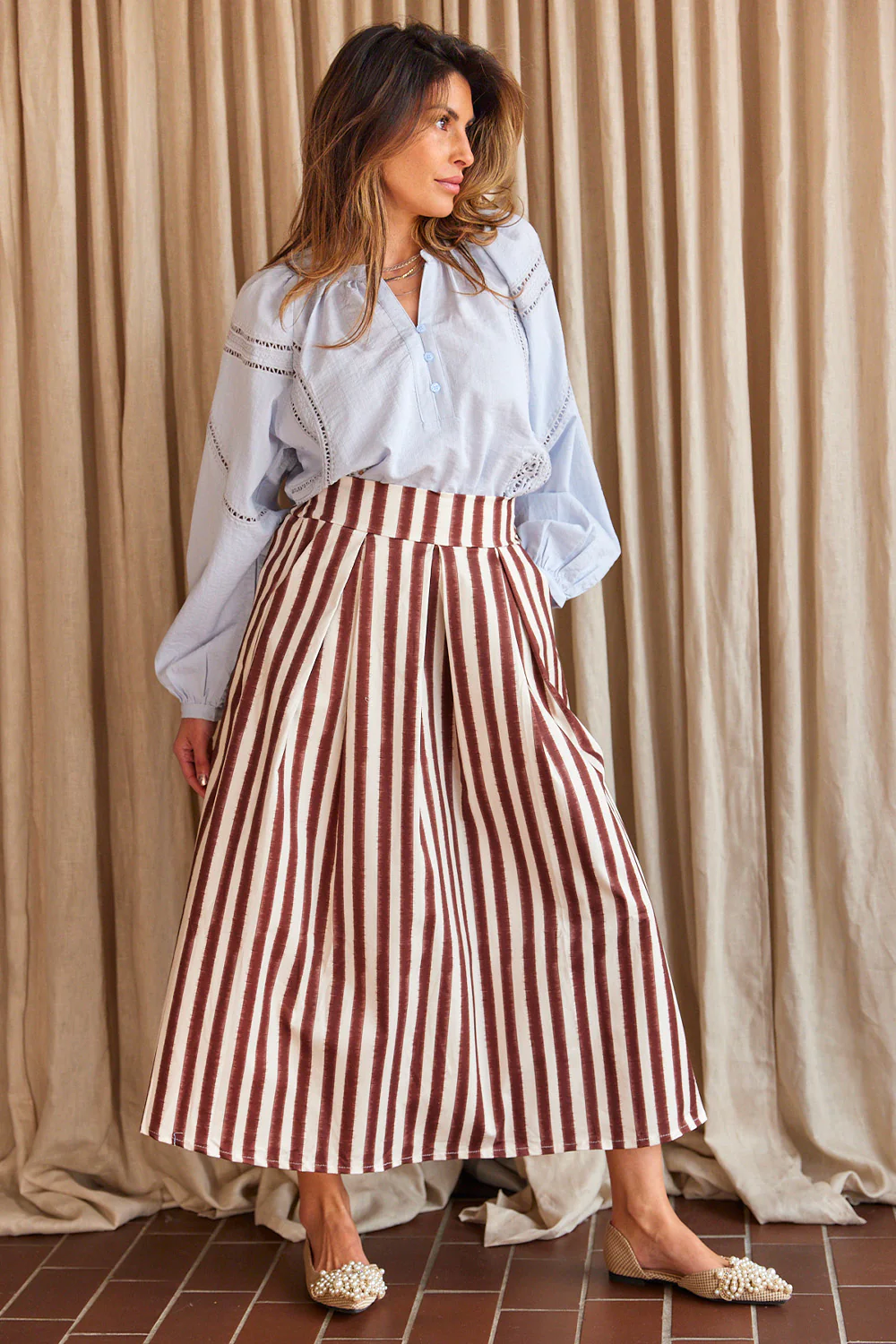 Stina Striped Skirt | Dark Brown | Nederdel fra Atelier C - Image 2