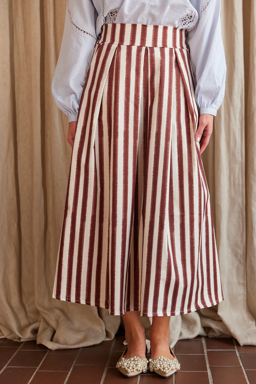 Stina Striped Skirt | Dark Brown | Nederdel fra Atelier C - Image 3