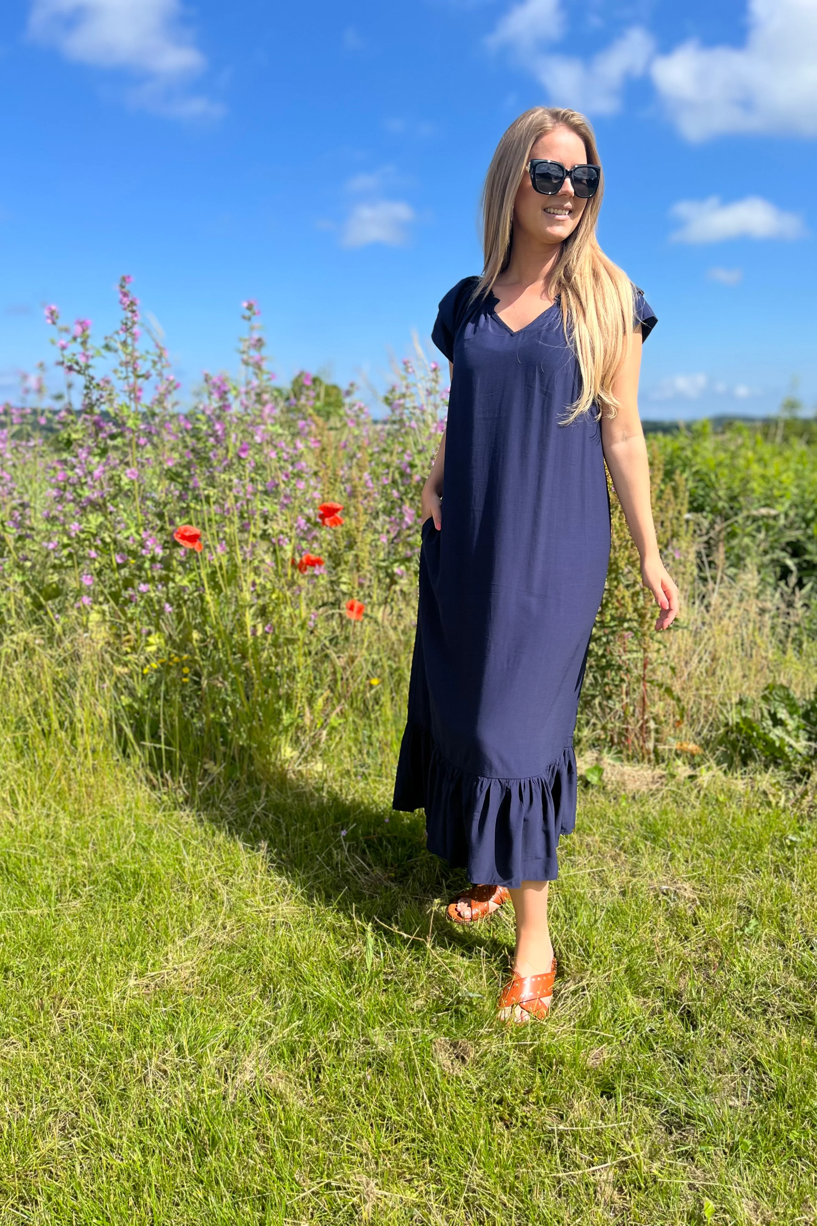 Sunrise Dress | Navy | Lang kjole fra Co'couture - Image 3