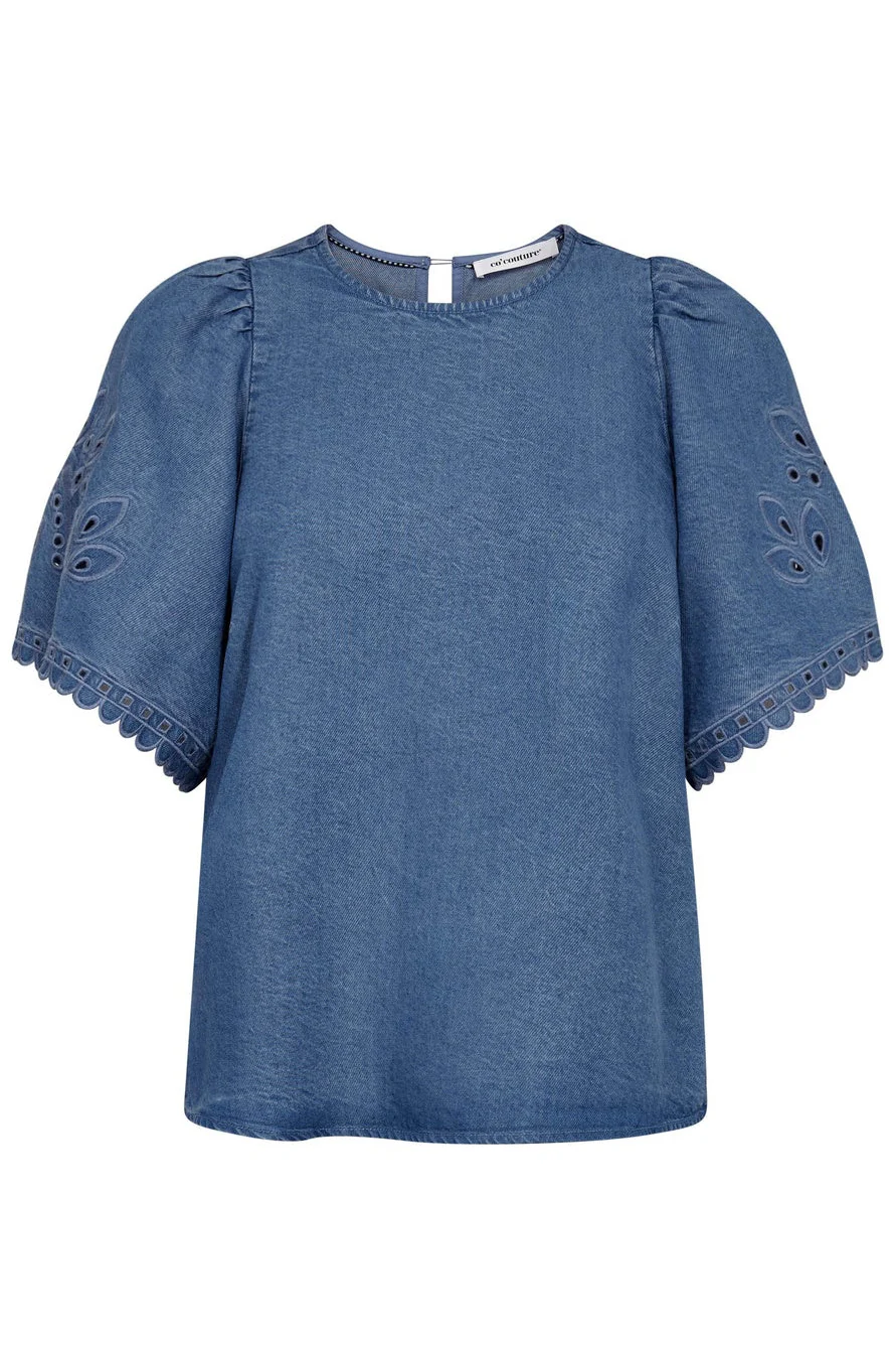 Tilly Emb SS Blouse 45057 | Denim blue | Top fra Co'couture - Image 2