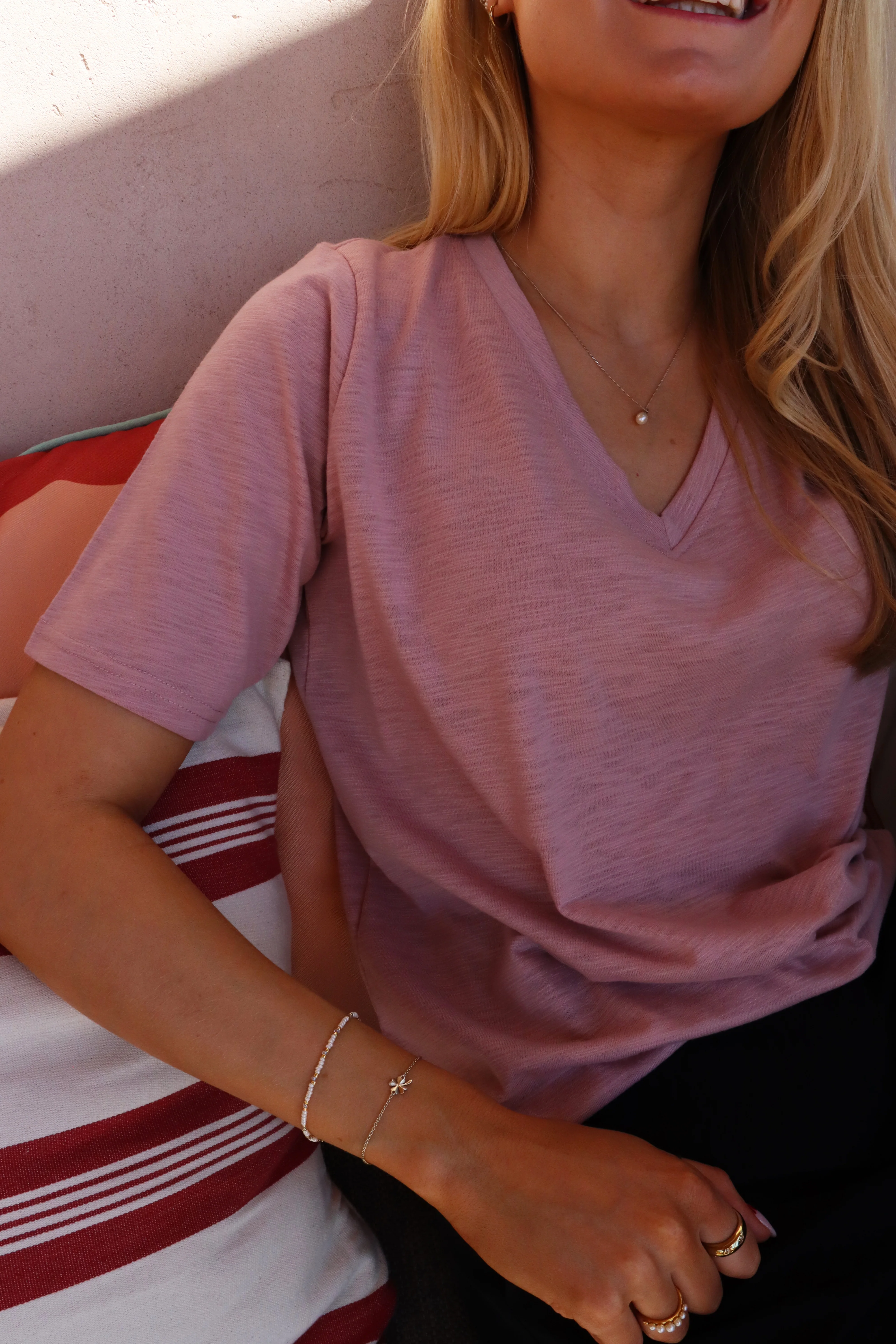 Ulla Ss Vneck Tshirt | Dusty Rose | T-Shirt fra Liberté - Image 2