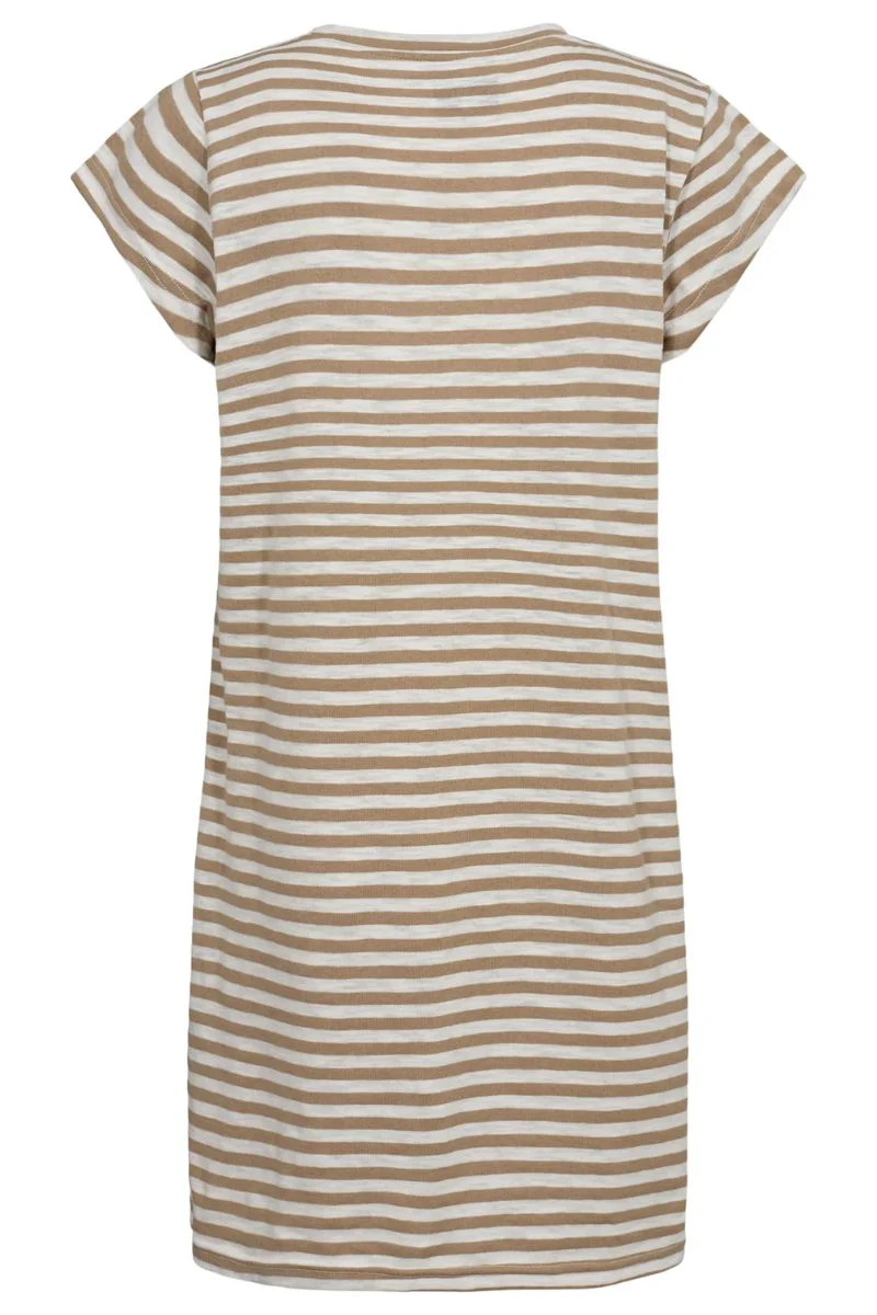 Ulla Stripe Tshirt Dress | Light Brown White Stripe | Kjole fra Liberté - Image 3