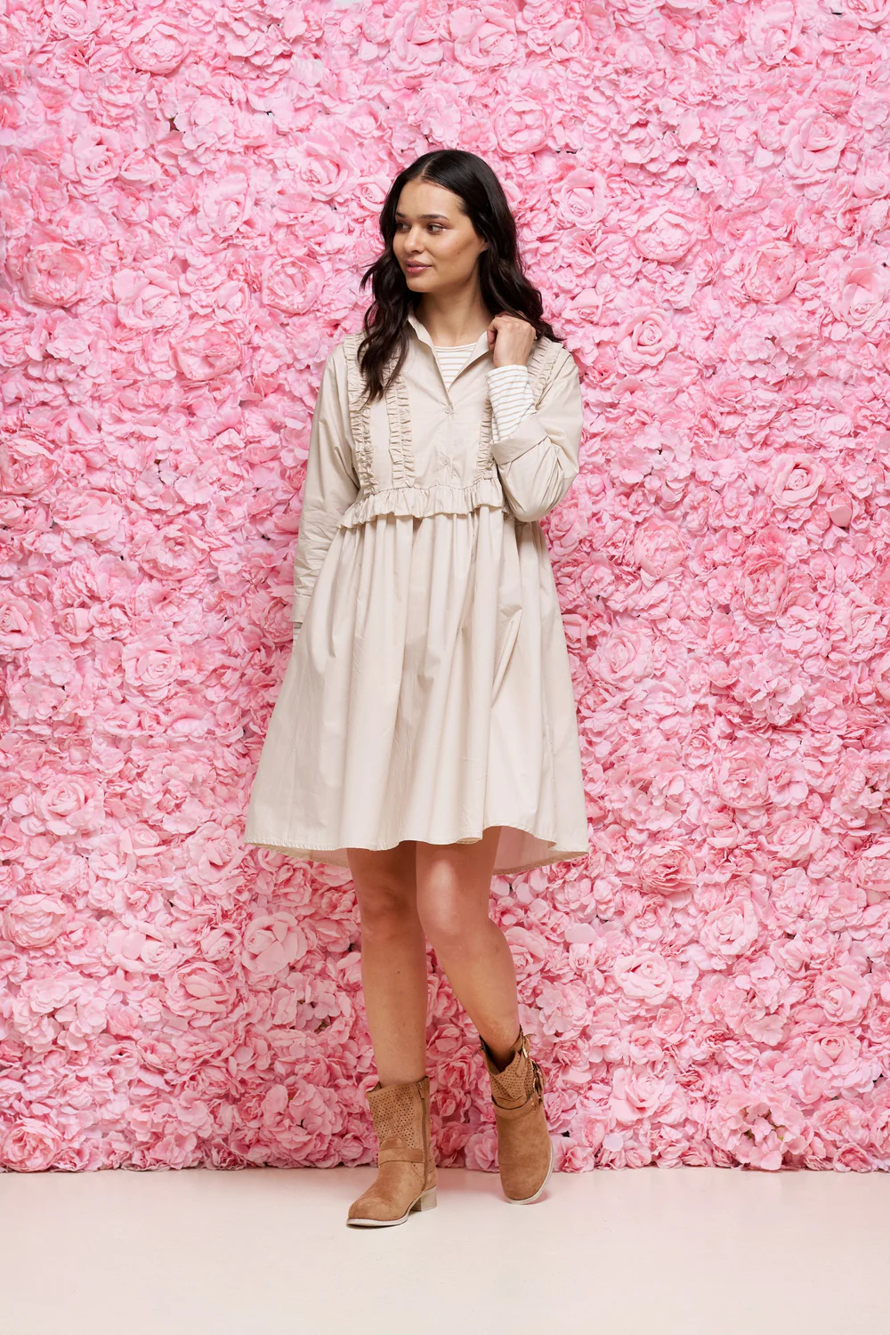 Violet Frill Dress | Beige - Image 2