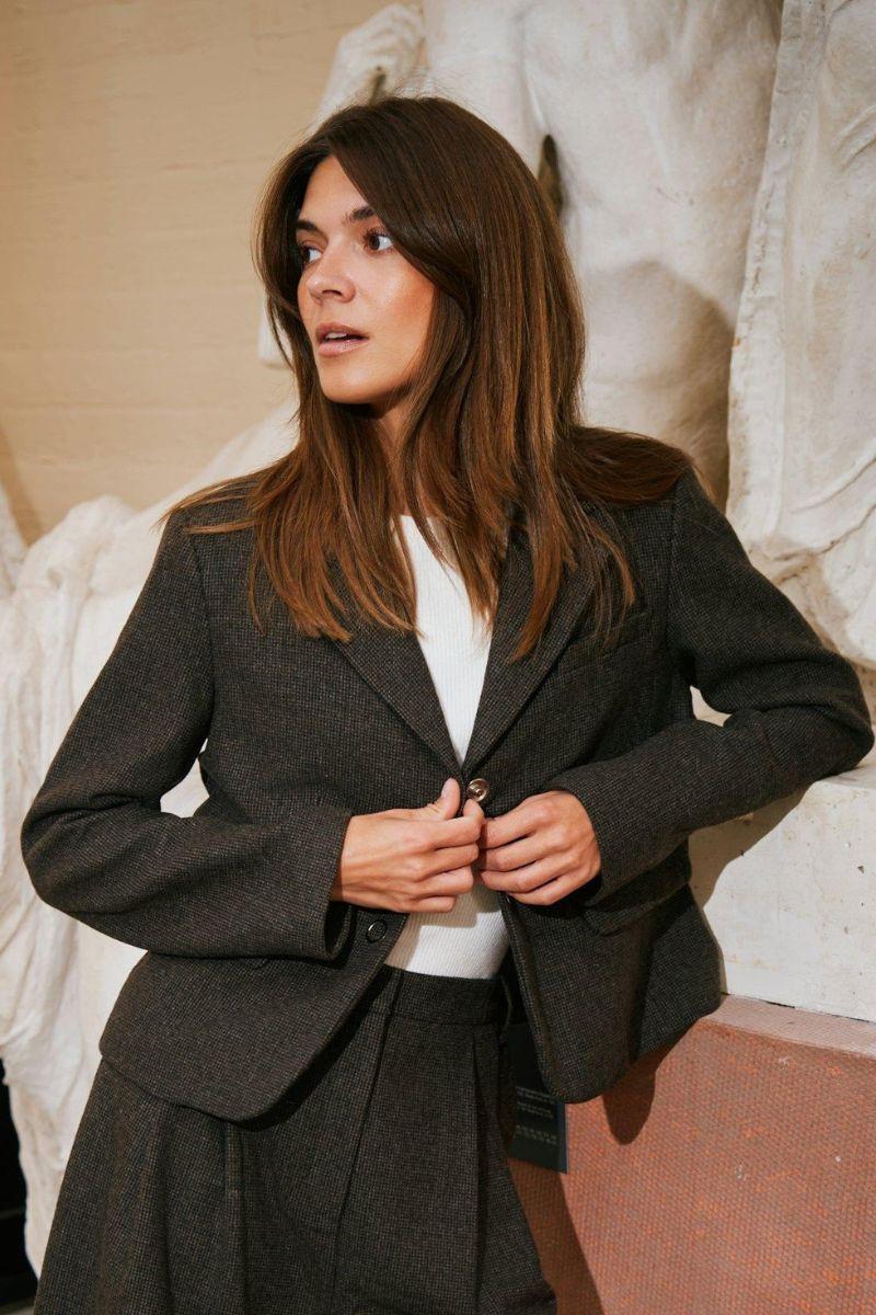 Waed Mini Check Blazer | Brown Melange | Blazers fra Neo Noir