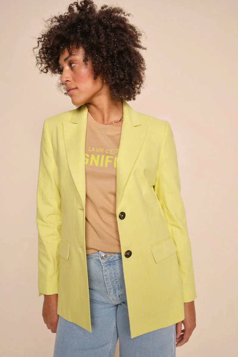Windy Twill Pinstripe Blazer | Yellow Plum  | Blazer fra Mos Mosh - Image 3