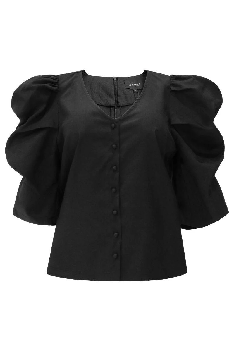 Winnie V Button Blouse | Black | Bluse fra Liberté - Image 3
