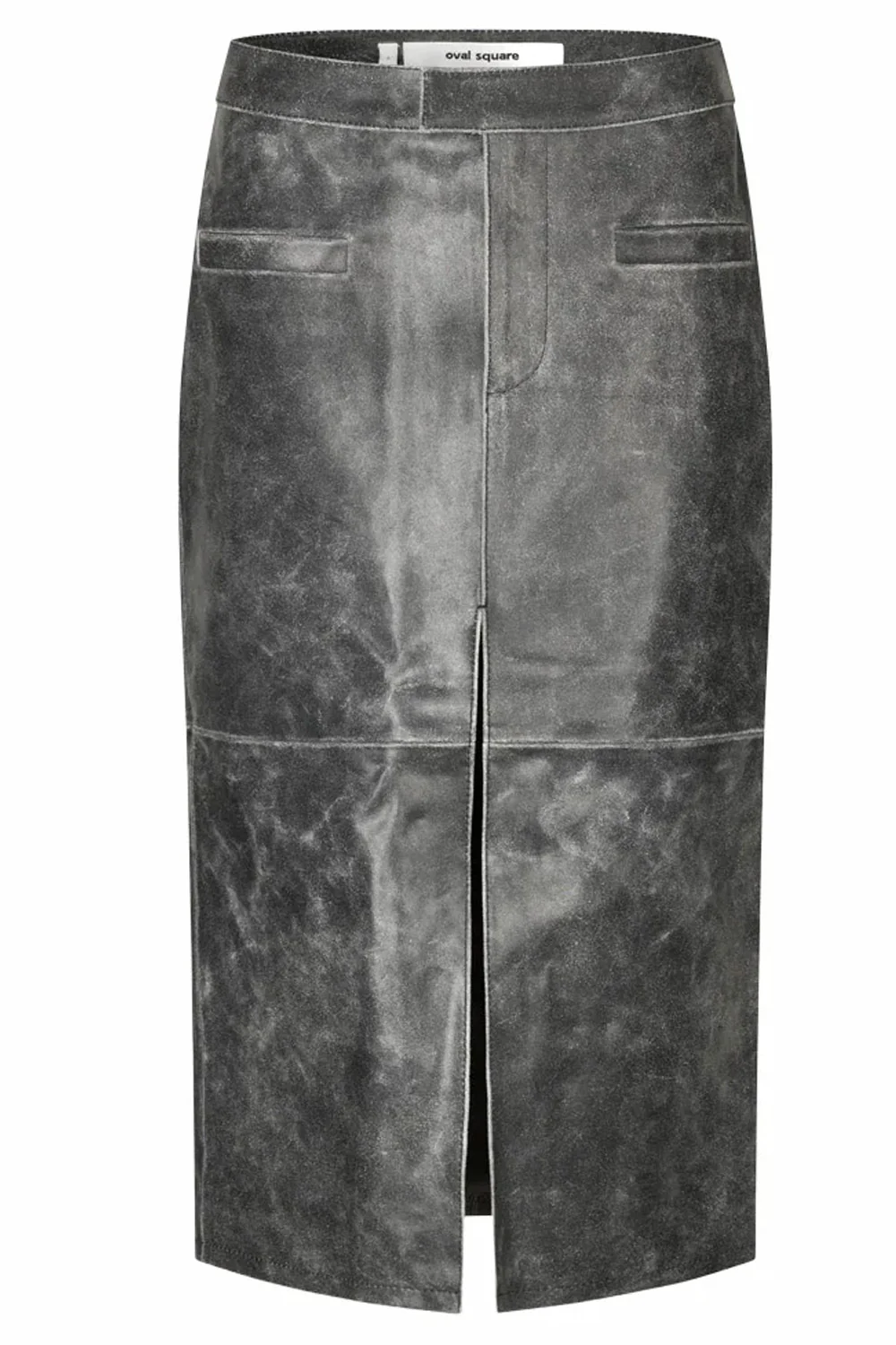 Worn Leather Midi Skirt | Sort | Nederdel fra Oval Square