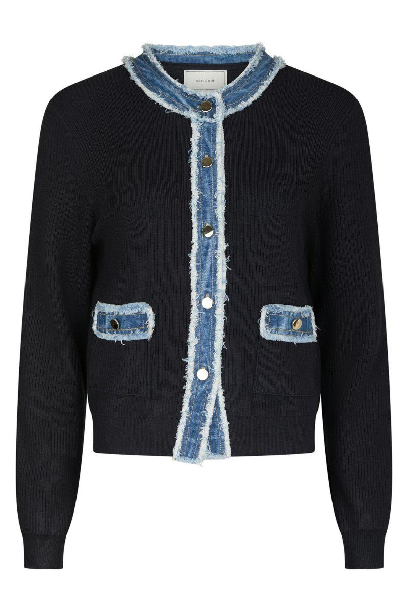 Zelma Knit Denim Cardigan | Navy | Strik fra Neo Noir - Image 2